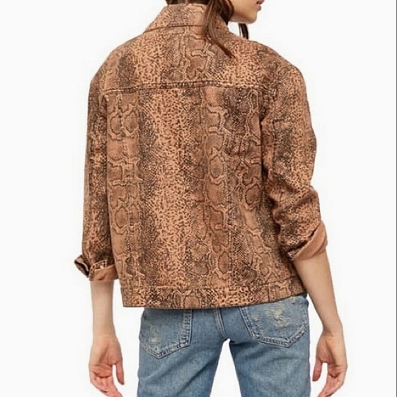 NEW🐍 Free People Snake Print Black and Brown Button Up Denim Jacket, Sma - Picture 5 of 14